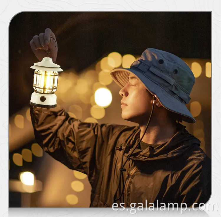 Linterna LED portátil para acampar con diseño retro y batería recargable